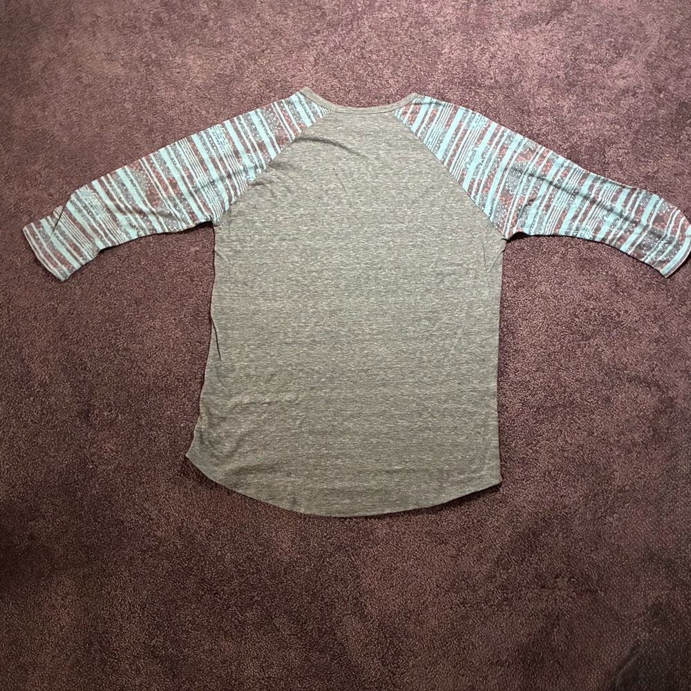 LuLaRoe Gray and Blue Striped Sleeve Men's Shirt - Picture 2 of 4